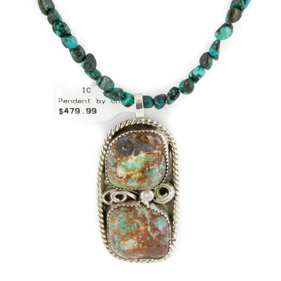 .925 Sterling Silver Navajo Certified Authentic Natural Spiderweb and Turquoise Native American Necklace 12926-1-15814-21