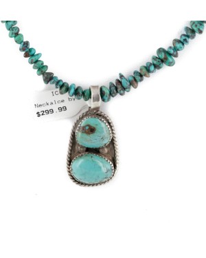 .925 Sterling Silver Navajo Certified Authentic Natural Turquoise Native American Necklace 24464-15781