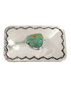 Certified Authentic Handmade Navajo Nickel Natural Turquoise Native American Buckle 1207-3