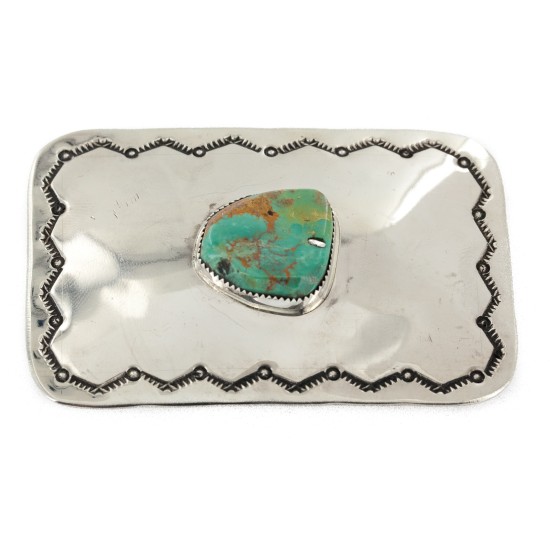 Certified Authentic Handmade Navajo Nickel Natural Turquoise Native American Buckle 1207-3