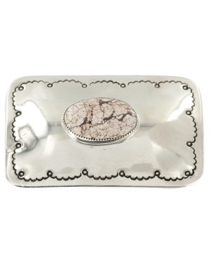 Certified Authentic Handmade Navajo Nickel White Howlite Native American Buckle 1208-1