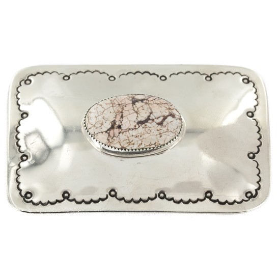 Certified Authentic Handmade Navajo Nickel White Howlite Native American Buckle 1208-1