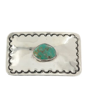 Certified Authentic Handmade Nickel Navajo Natural Turquoise Native American Buckle 1207-11