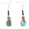 Navajo .925 Sterling Silver Hooks Dangle Natural Turquoise Coral Heishi Native American Earrings 18106-7