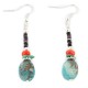 Certified Authentic Navajo .925 Sterling Silver Hooks Dangle Natural Turquoise Coral Heishi Native American Earrings 18106-7