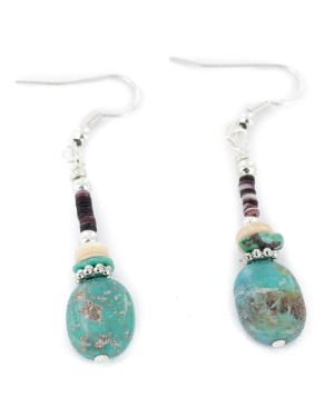 Certified Authentic Navajo .925 Sterling Silver Hooks Dangle Natural Turquoise Heishi Native American Earrings 18106-14
