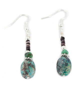 Certified Authentic Navajo .925 Sterling Silver Hooks Dangle Natural Turquoise Native American Earrings 18106-12