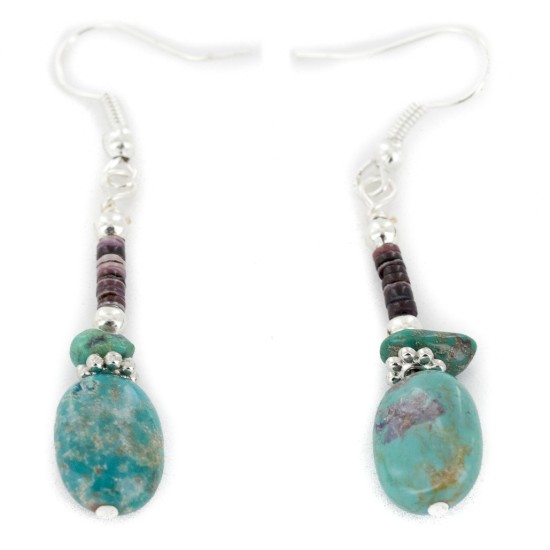 Certified Authentic Navajo .925 Sterling Silver Hooks Dangle Natural Turquoise Native American Earrings 18106-8