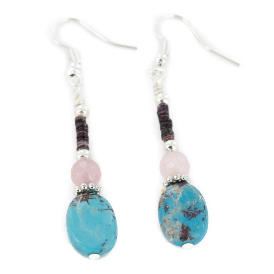 Certified Authentic Navajo .925 Sterling Silver Hooks Dangle Natural Turquoise Quartz Native American Earrings 18106-41
