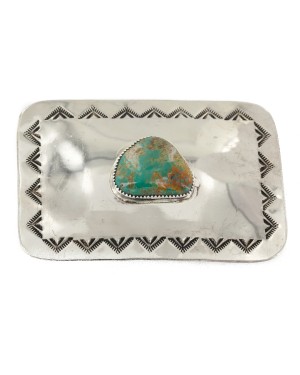 Handmade Certified Authentic Navajo Nickel Natural Turquoise Native American Buckle 1207-2
