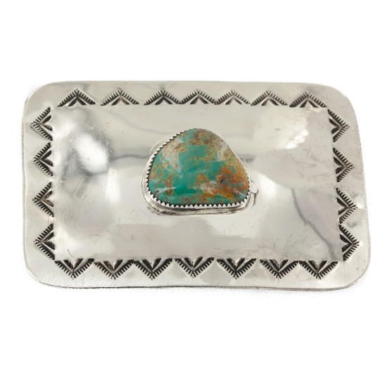 Handmade Certified Authentic Navajo Nickel Natural Turquoise Native American Buckle 1207-2