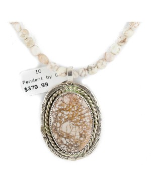 Oval .925 Sterling Silver Navajo Certified Authentic Natural White and Turquoise Native American Necklace 12924-4-25289