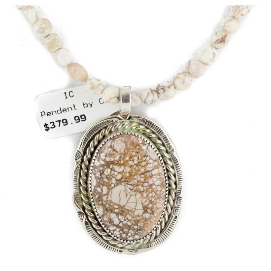 Oval .925 Sterling Silver Navajo Certified Authentic Natural White and Turquoise Native American Necklace 12924-4-25289