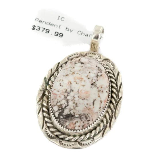 Oval .925 Sterling Silver Navajo White Howlite Native American Pendant 12924-3 Oval .925 Sterling Silver Navajo White Howlite Native American Pendant 12924-3