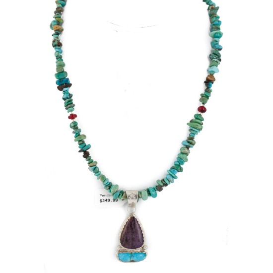 .925 Sterling Silver Certified Authentic Navajo Natural Turquoise Sugilite Native American Necklace 24410-1-25289 .925 Sterling Silver Certified Authentic Navajo Natural Turquoise Sugilite Native American Necklace 24410-1-25289