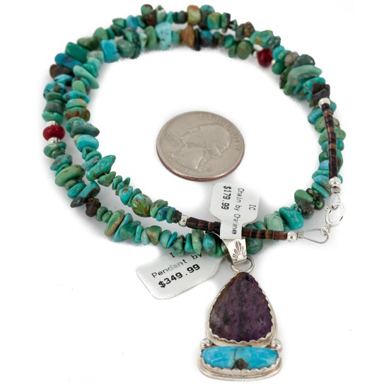 .925 Sterling Silver Certified Authentic Navajo Natural Turquoise Sugilite Native American Necklace 24410-1-25289 .925 Sterling Silver Certified Authentic Navajo Natural Turquoise Sugilite Native American Necklace 24410-1-25289
