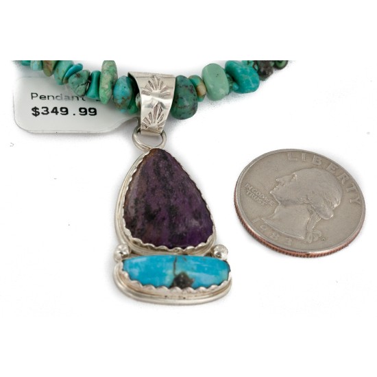 .925 Sterling Silver Certified Authentic Navajo Natural Turquoise Sugilite Native American Necklace 24410-1-25289 .925 Sterling Silver Certified Authentic Navajo Natural Turquoise Sugilite Native American Necklace 24410-1-25289