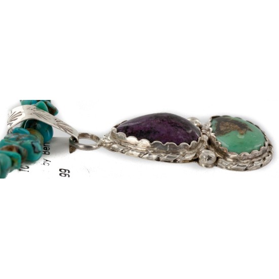 .925 Sterling Silver Certified Authentic Navajo Turquoise Sugilite Native American Necklace 24411-4-1601