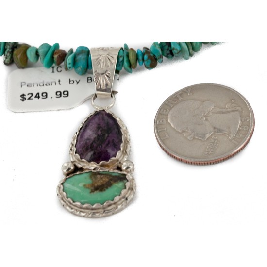 .925 Sterling Silver Certified Authentic Navajo Turquoise Sugilite Native American Necklace 24411-4-1601