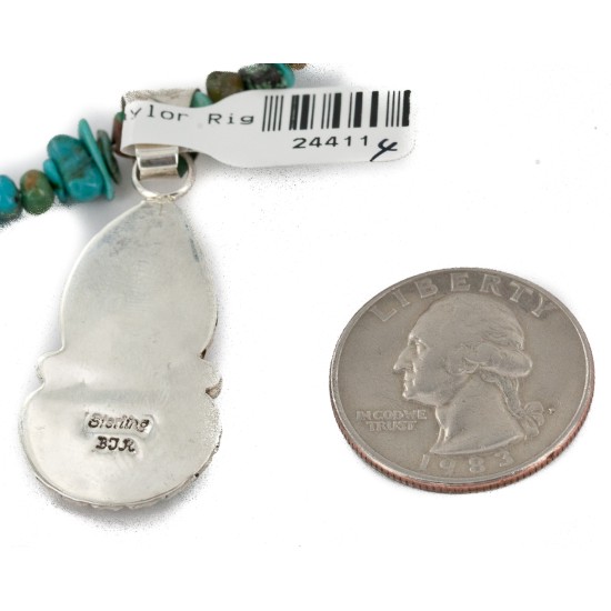 .925 Sterling Silver Certified Authentic Navajo Turquoise Sugilite Native American Necklace 24411-4-1601