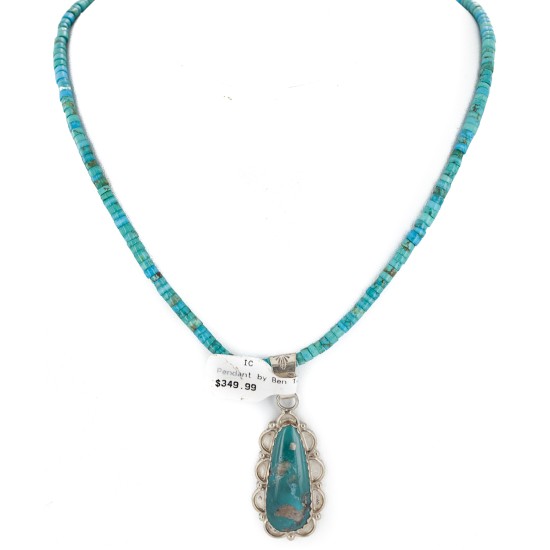 .925 Sterling Silver Handmade Certified Authentic Navajo Natural Carico Turquoise Native American Necklace 24410-2-15786