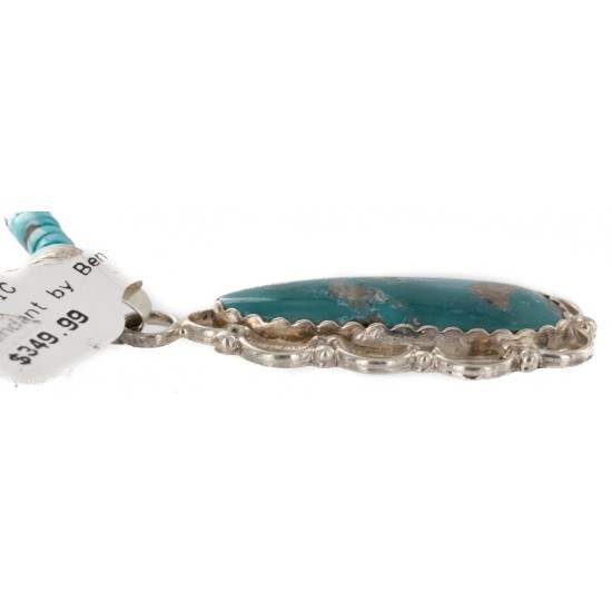 .925 Sterling Silver Handmade Certified Authentic Navajo Natural Carico Turquoise Native American Necklace 24410-2-15786