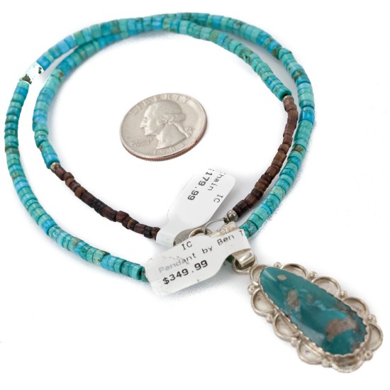 .925 Sterling Silver Handmade Certified Authentic Navajo Natural Carico Turquoise Native American Necklace 24410-2-15786
