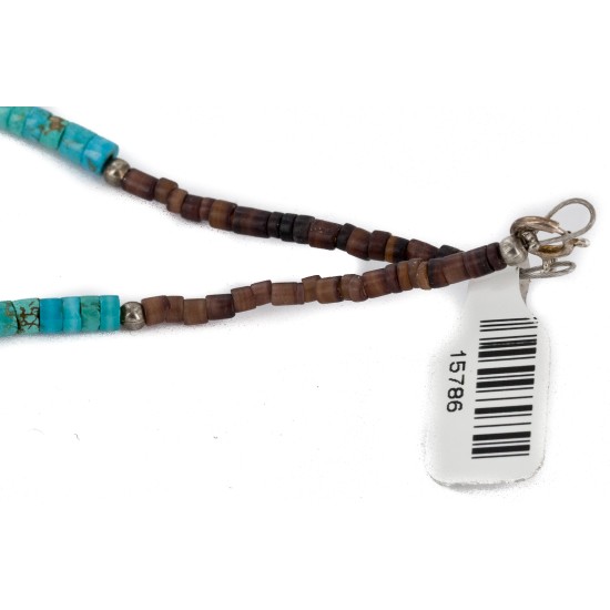 .925 Sterling Silver Handmade Certified Authentic Navajo Natural Carico Turquoise Native American Necklace 24410-2-15786