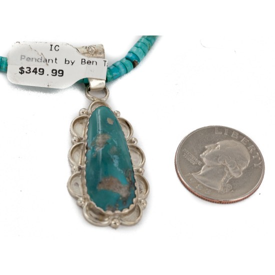 .925 Sterling Silver Handmade Certified Authentic Navajo Natural Carico Turquoise Native American Necklace 24410-2-15786