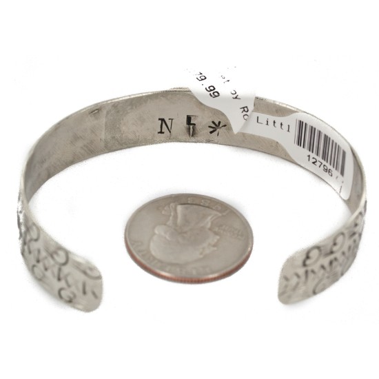 Handmade Certified Authentic Navajo Nickel Natural Turquoise Native American Bracelet 12796-92