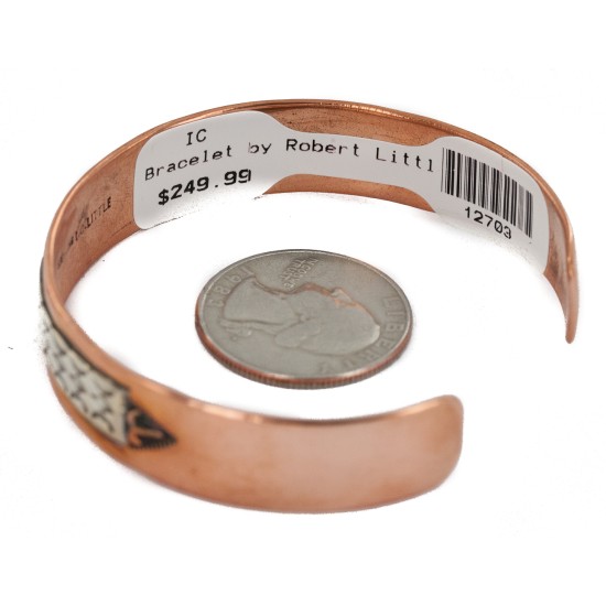 Certified Authentic Handmade Navajo Pure Copper and .925 Sterling Silver Native American Bracelet 12703-15