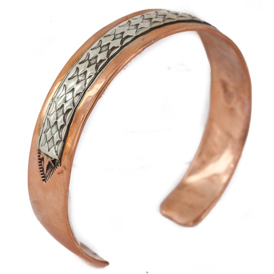 Certified Authentic Handmade Navajo Pure Copper and .925 Sterling Silver Native American Bracelet 12703-15
