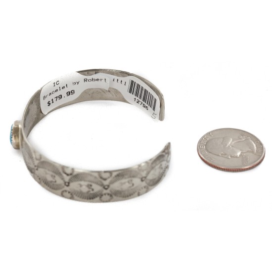 Handmade Certified Authentic Navajo Horned Lizard Nickel Natural Turquoise Native American Bracelet 12796-5