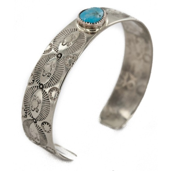 Handmade Certified Authentic Navajo Horned Lizard Nickel Natural Turquoise Native American Bracelet 12796-5