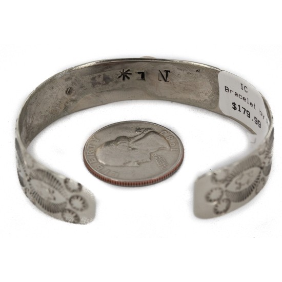 Handmade Certified Authentic Navajo Horned Lizard Nickel Natural Turquoise Native American Bracelet 12796-5