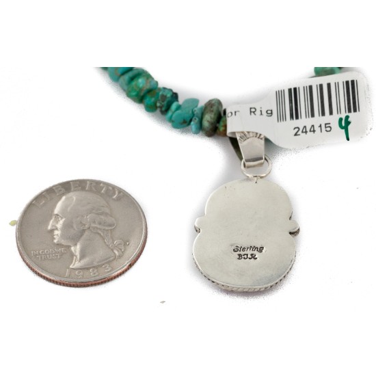 .925 Sterling Silver Certified Authentic Navajo Natural Turquoise Spiny Oyster Native American Necklace 24415-4-25289