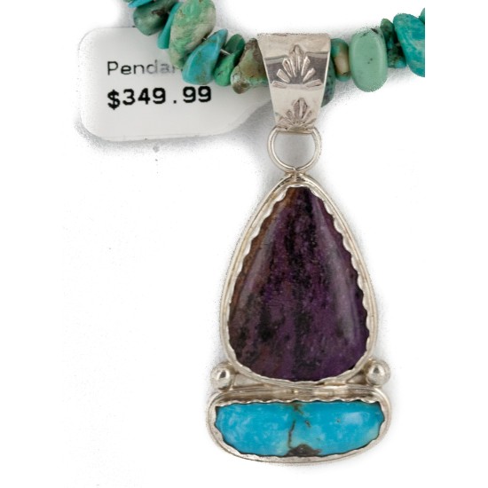 .925 Sterling Silver Certified Authentic Navajo Natural Turquoise Sugilite Native American Necklace 24410-1-25289 .925 Sterling Silver Certified Authentic Navajo Natural Turquoise Sugilite Native American Necklace 24410-1-25289