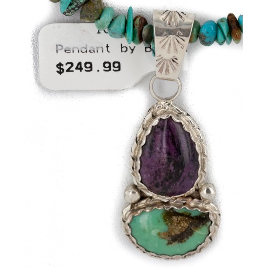 .925 Sterling Silver Certified Authentic Navajo Turquoise Sugilite Native American Necklace 24411-4-1601
