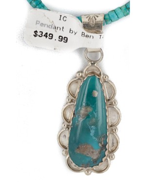 .925 Sterling Silver Handmade Certified Authentic Navajo Natural Carico Turquoise Native American Necklace 24410-2-15786