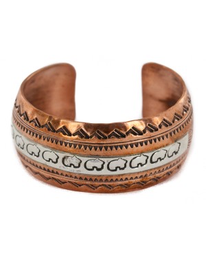 Bear Handmade Certified Authentic Navajo .925 Sterling Silver and Pure Copper Native American Bracelet 12843-7