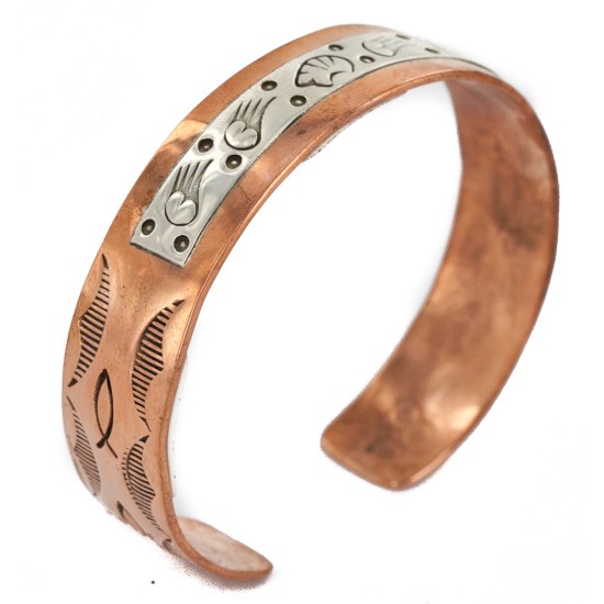 Bear Handmade Certified Authentic Navajo Pure .925 Sterling Silver and Copper Native American Bracelet 12762-74