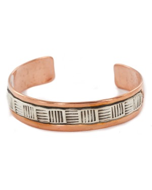 Handmade .925 Certified Authentic Sterling Silver and Pure Copper Navajo Native American Bracelet 12703-5