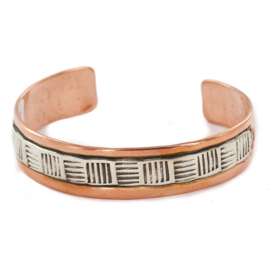 Handmade .925 Certified Authentic Sterling Silver and Pure Copper Navajo Native American Bracelet 12703-5