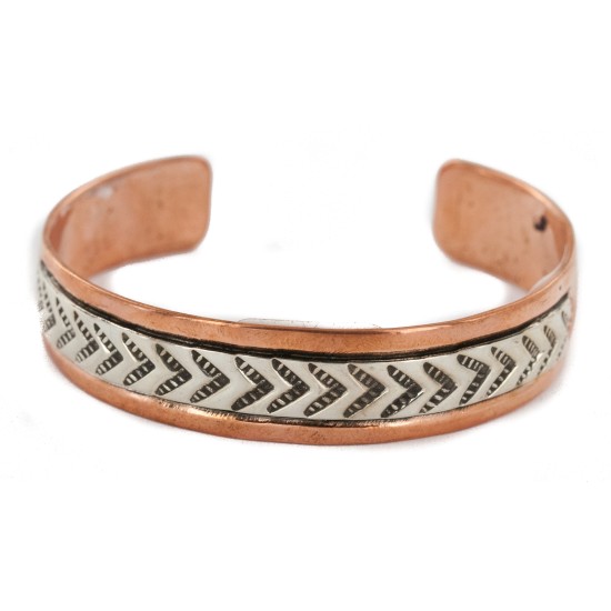 Handmade .925 Sterling Silver and Pure Copper Certified Authentic Navajo Native American Bracelet 12703-8