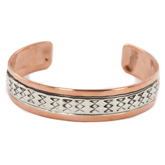 Handmade Certified Authentic Navajo .925 Sterling Silver and Pure Copper Native American Bracelet 12703-181