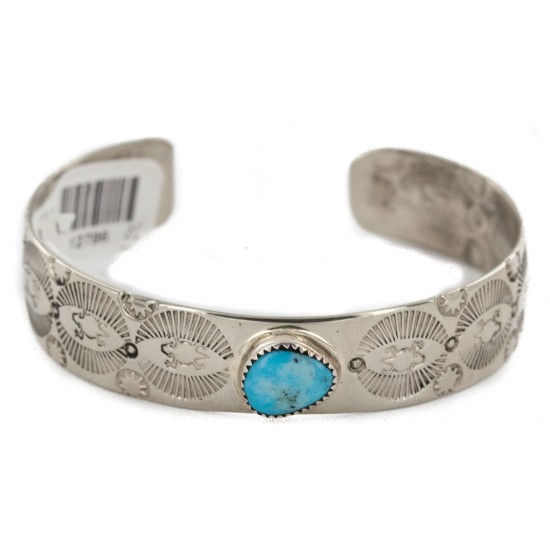 Handmade Certified Authentic Navajo Horned Lizard Nickel Natural Turquoise Native American Bracelet 12796-5