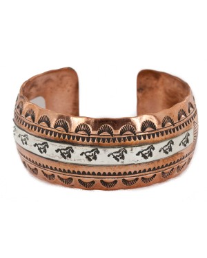 Horses Handmade Certified Authentic Navajo .925 Sterling Silver and Pure Copper Native American Bracelet 12843-4