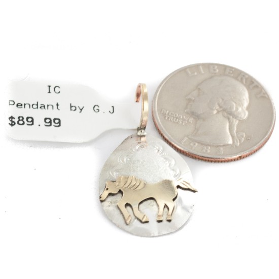 12kt Gold Filled and .925 Sterling Silver Certified Authentic Horse Handmade Navajo Native American Pendant 24475