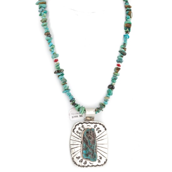 .925 Sterling Silver and Nickel Certified Authentic Handmade Navajo Turquoise Coral Native American Necklace 12812-3-25289