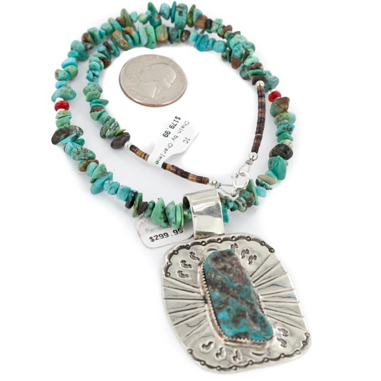 .925 Sterling Silver and Nickel Certified Authentic Handmade Navajo Turquoise Coral Native American Necklace 12812-3-25289